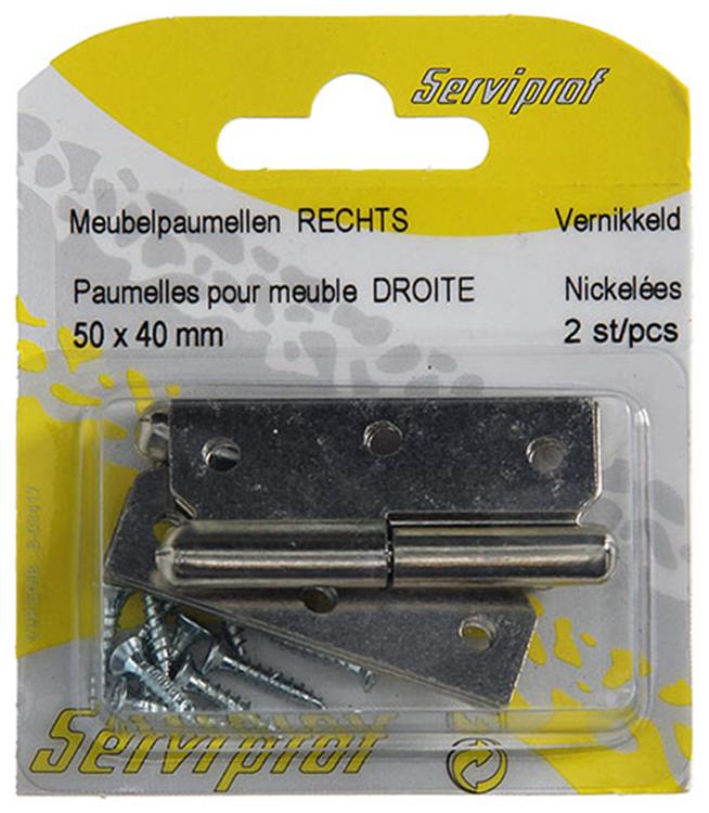 Mack 1013465 - 2 meubelpaumellen rechts vernikkeld h 50 x b 40 mm | 5 stuks
