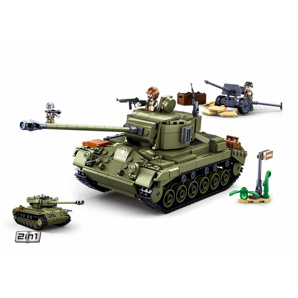 Sluban army wwii m26 pershing tank bouwspeelgoed – constructiespeelgoed modelbouw – bouwdoos met 742 bouwstenen – m38-b0860 vanaf 8 jaar