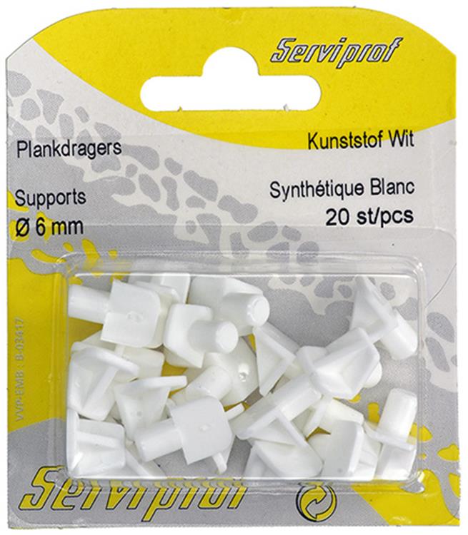 Mack 1015838 - 20 plankdragers kunststof wit ø 6 mm | 10 stuks