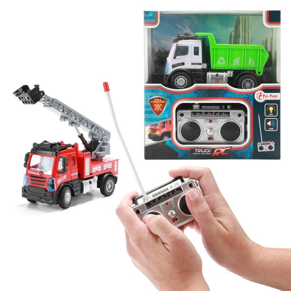 Toi-toys toi toys mini vuilniswagen of brandweerauto r-c + licht en geluid