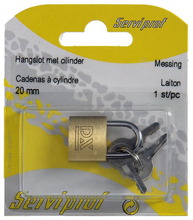 Mack 1014071 - hangslot met cilinder messing 20 mm | 10 stuks