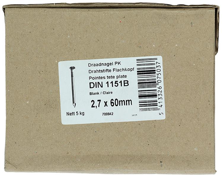 1015642 - doos 5 kg. nagels platte kop 2,7x60 mm | 3 stuks
