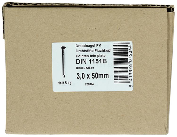 1015643 - doos 5 kg. nagels platte kop 3,0x50 mm | 3 stuks