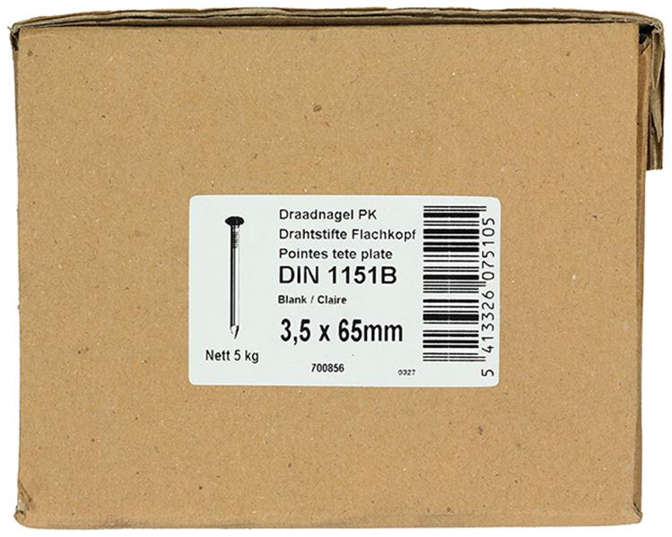 1015648 - doos 5 kg. nagels platte kop 3,5x65 mm | 3 stuks