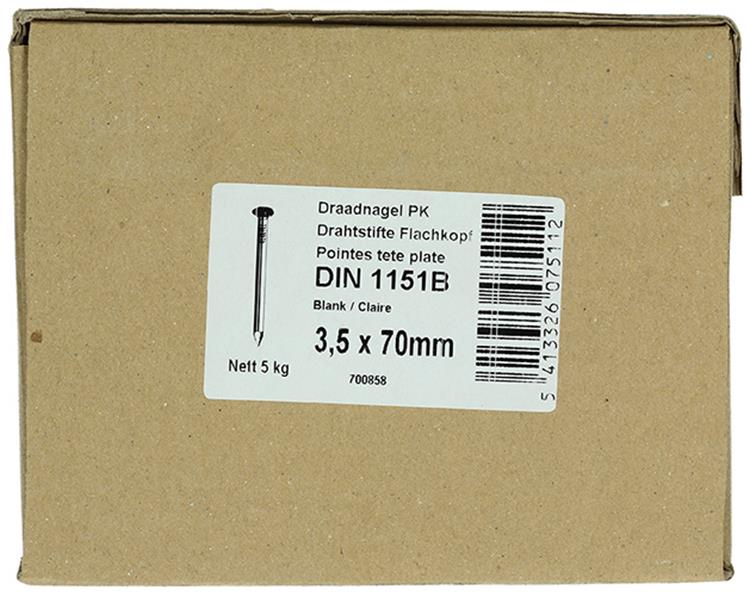 1015649 - doos 5 kg. nagels platte kop 3,5x70 mm | 3 stuks