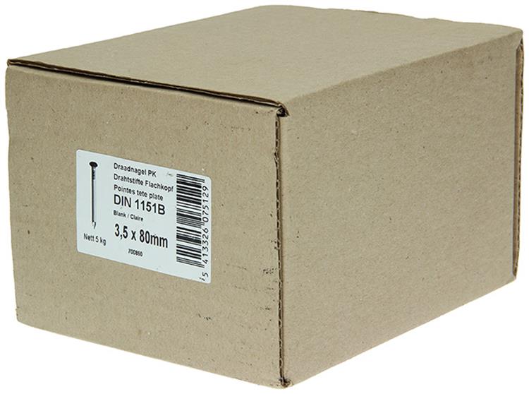 1015650 - doos 5 kg. nagels platte kop 3,5x80 mm | 3 stuks