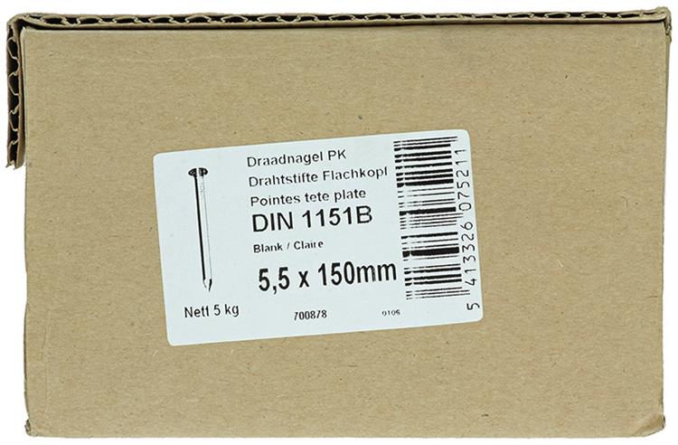 1015659 - doos 5 kg. nagels platte kop 5,5x150 mm | 3 stuks
