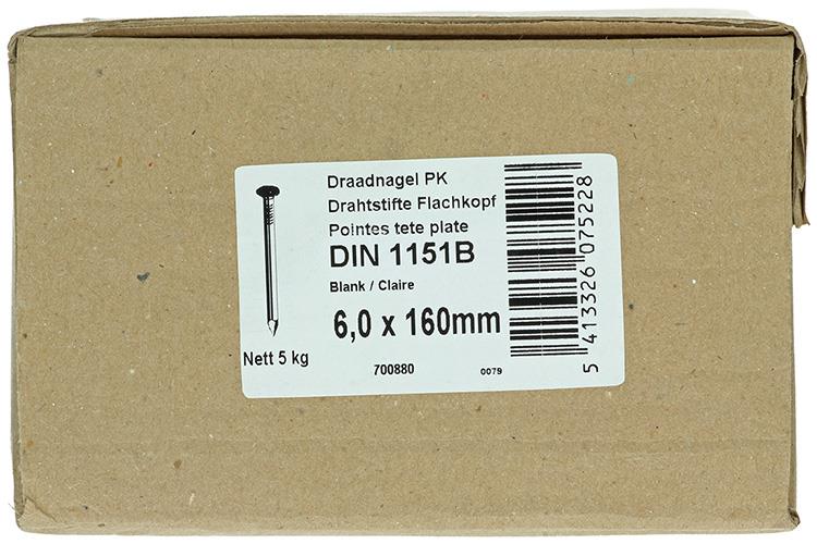 1015660 - doos 5 kg. nagels platte kop 6,0x160 mm | 3 stuks
