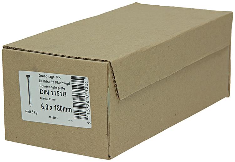 1015661 - doos 5 kg. nagels platte kop 6,0x180 mm | 3 stuks
