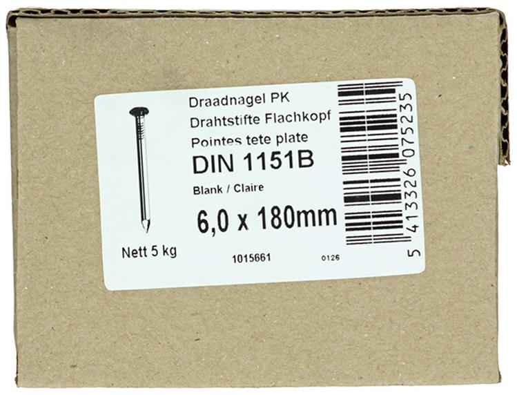 1015661 - doos 5 kg. nagels platte kop 6,0x180 mm | 3 stuks