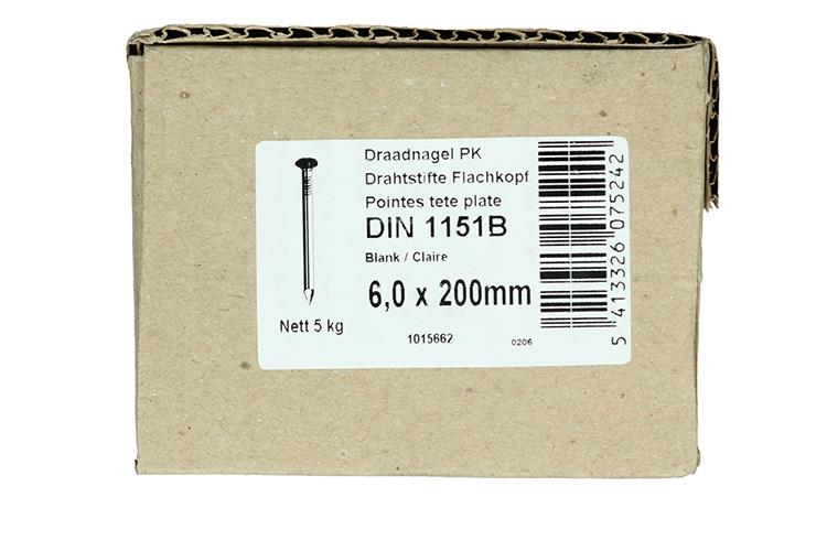 1015662 - doos 5 kg. nagels platte kop 6,5x200 mm | 3 stuks