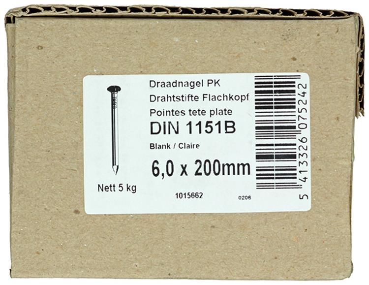 1015662 - doos 5 kg. nagels platte kop 6,5x200 mm | 3 stuks