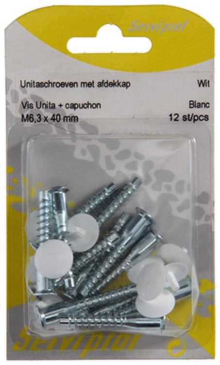 Mack 1013704 - 12 unitaschroeven met afdekkapwit m 6,3 x 40 mm | 10 stuks