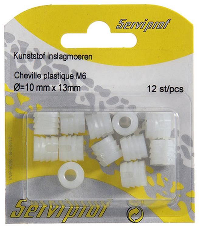 Mack 1014488 - 12 kunststof inslagmoeren m6 ø 11 mm x 11mm | 10 stuks
