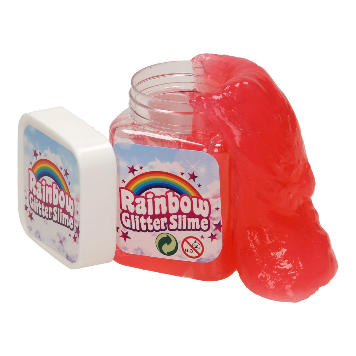 Johntoy regenboog glitter slijm in display