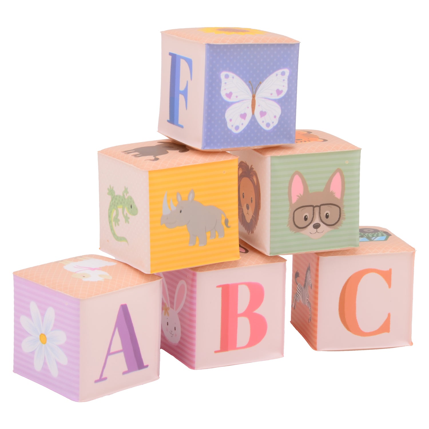 Johntoy happy world zachte slechte blokken dieren en letters, 6dlg.