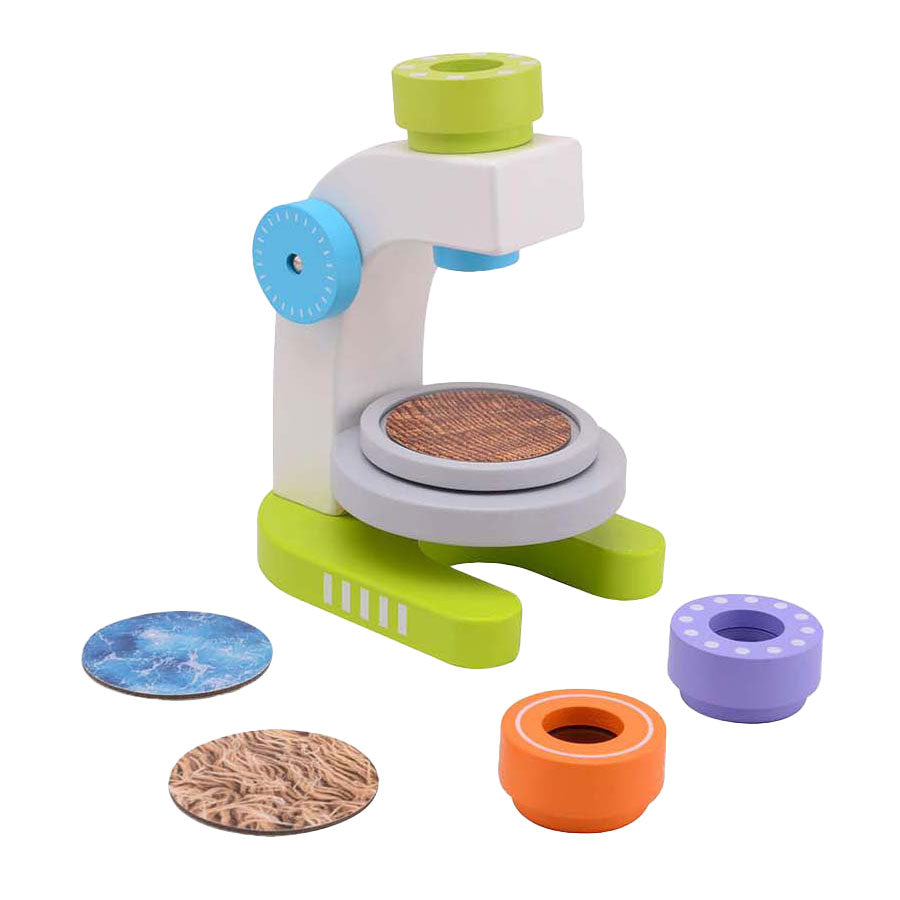 Johntoy joueco houten microscoop met 3 lenzen, 7dlg.