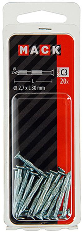 Mack 1017186 - stalen ribnagel vk st.gehard + verz.20 st 2,7 x 30 mm | 10 stuks