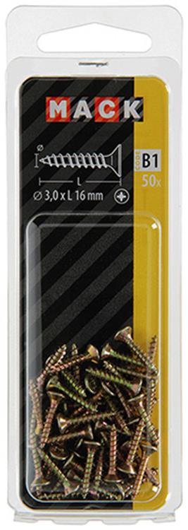 Mack 1017216 - spaanplaatschroef vz kop geelverz.50 st 3,0 x 16 mm | 10 stuks