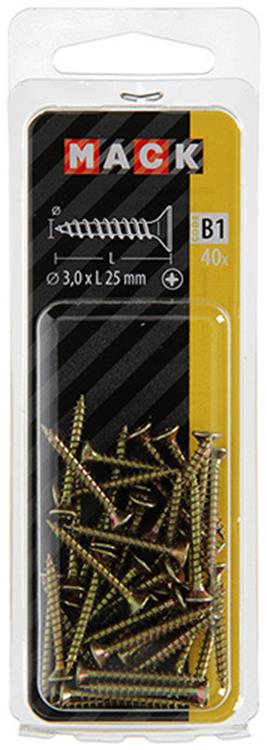 Mack 1017218 - spaanplaatschroef vz kop geelverz.40 st 3,0 x 25 mm | 10 stuks