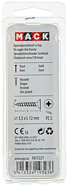 Mack 1017221 - spaanplaatschroef vz kop geelverz.45 st 3,5 x 12 mm | 10 stuks