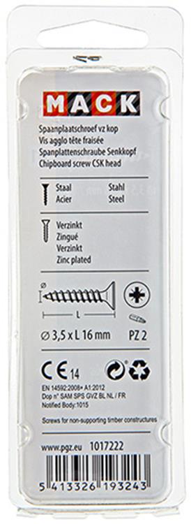 Mack 1017222 - spaanplaatschroef vz kop geelverz.40 st 3,5 x 16 mm | 10 stuks