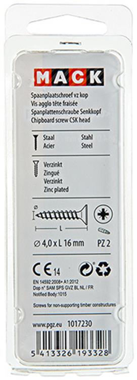 Mack 1017230 - spaanplaatschroef vz kop geelverz.35 st 4,0 x 16 mm | 10 stuks