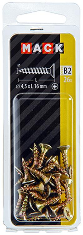 Mack 1017240 - spaanplaatschroef vz kop geelverz.26 st 4,5 x 16 mm | 10 stuks