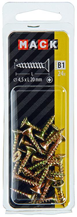 Mack 1017241 - spaanplaatschroef vz kop geelverz.24 st 4,5 x 20 mm | 10 stuks