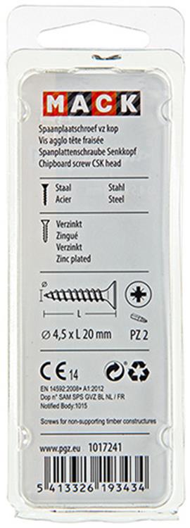 Mack 1017241 - spaanplaatschroef vz kop geelverz.24 st 4,5 x 20 mm | 10 stuks