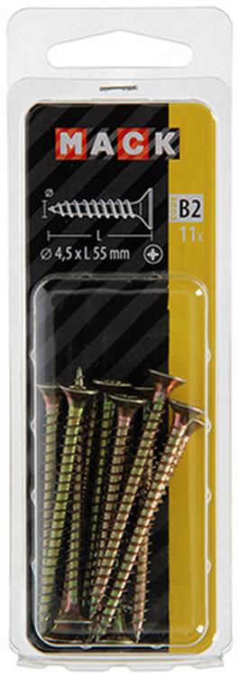 Mack 1017248 - spaanplaatschroef vz kop geelverz.11 st 4,5 x 55 mm | 10 stuks