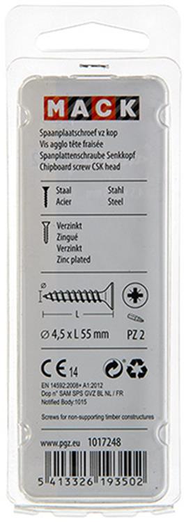 Mack 1017248 - spaanplaatschroef vz kop geelverz.11 st 4,5 x 55 mm | 10 stuks
