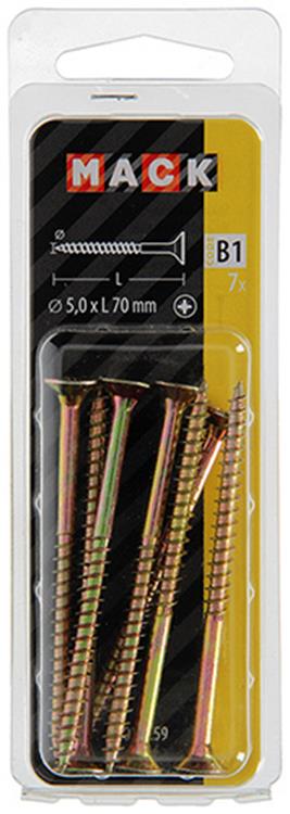 Mack 1017259 - spaanplaatschroef vz kop geelverz. 7 st 5,0 x 70 mm | 10 stuks