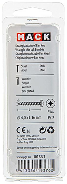 Mack 1017271 - spaanplaatschroef cylkop geelverz.35 st 4,0 x 16 mm | 10 stuks