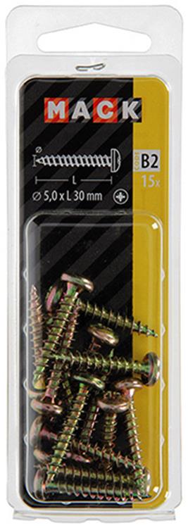 Mack 1017279 - spaanplaatschroef cylkop geelverz.15 st 5,0 x 30 mm | 10 stuks