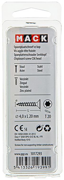 Mack 1017293 - spaanplschr.vzkop-zelfb. geelverz. 30 st 4,0 x 20 mm | 10 stuks