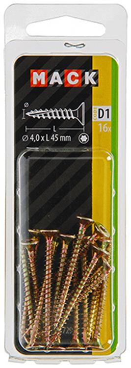 Mack 1017298 - spaanplschr.vzkop-zelfb. geelverz. 16 st 4,0 x 45 mm | 10 stuks