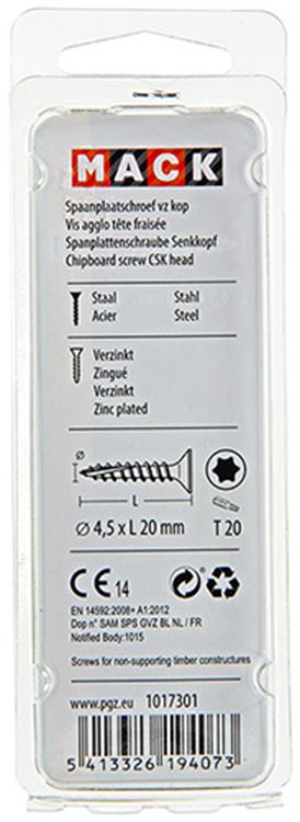Mack 1017301 - spaanplschr.vzkop-zelfb. geelverz. 24 st 4,5 x 20 mm | 10 stuks