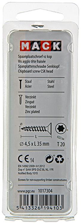 Mack 1017304 - spaanplschr.vzkop-zelfb. geelverz.16 st 4,5 x 35 mm | 10 stuks