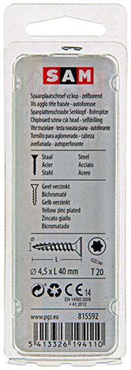 Mack 1017305 - spaanplschr.vzkop-zelfb. geelverz.15 st 4,5 x 40 mm | 10 stuks