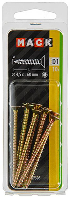 Mack 1017308 - spaanplschr.vzkop-zelfb. geelverz.10 st 4,5 x 60 mm | 10 stuks