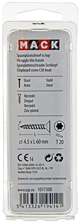 Mack 1017308 - spaanplschr.vzkop-zelfb. geelverz.10 st 4,5 x 60 mm | 10 stuks