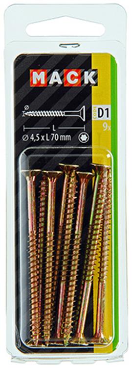 Mack 1017309 - spaanplschr.vzkop-zelfb. geelverz. 9 st 4,5 x 70 mm | 10 stuks