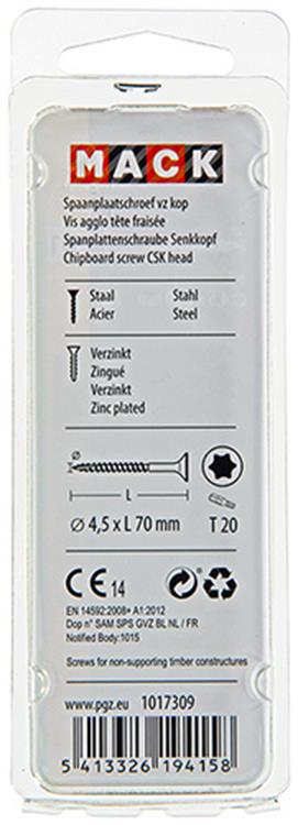 Mack 1017309 - spaanplschr.vzkop-zelfb. geelverz. 9 st 4,5 x 70 mm | 10 stuks