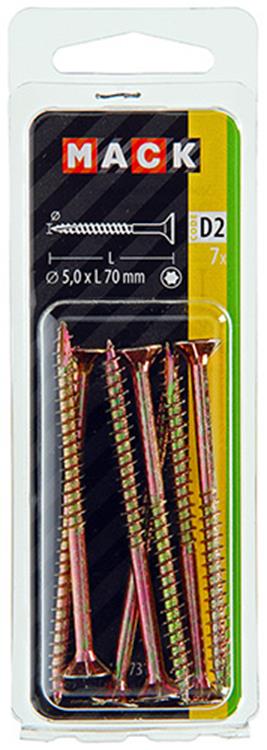 Mack 1017315 - spaanplschr.vzkop-zelfb. geelverz. 7 st 5,0 x 70 mm | 10 stuks