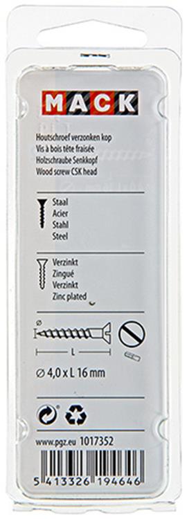 Mack 1017352 - houtschroef verzonken kop verz24 st 4,0 x 16 mm | 10 stuks