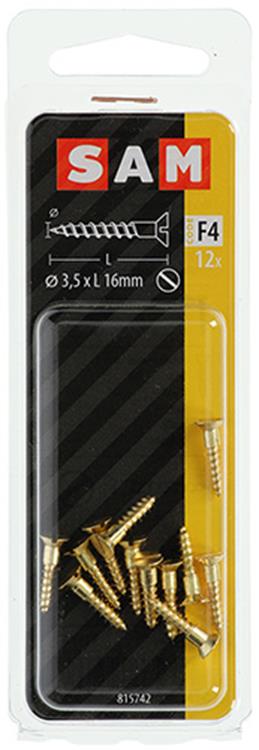 Mack 1019650 - houtschroef verzonken kop messing 12st 3,5 x 16 mm | 10 stuks