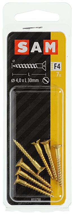 Mack 1019654 - houtschroef verzonken kop messing 7 st 4,0 x 30 mm | 10 stuks