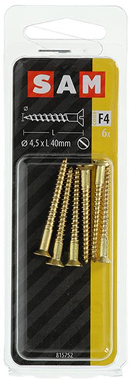 Mack 1019655 - houtschroef verzonken kop messing 6 st 4,5 x 40 mm | 10 stuks
