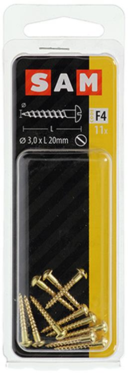 Mack 1019660 - houtschroef bolkop messing 11 st 3,0 x 20 mm | 10 stuks